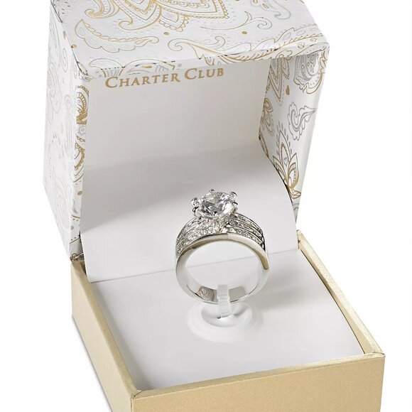 Charter Club Crystal Triple-Row Ring in Fine Silver Plate or Gold Plate - Picture 3 of 4
